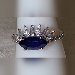 *BP #4010 Natural Fusion Sapphire Rhodium Band Ring Size 7.25 BRAND NEW